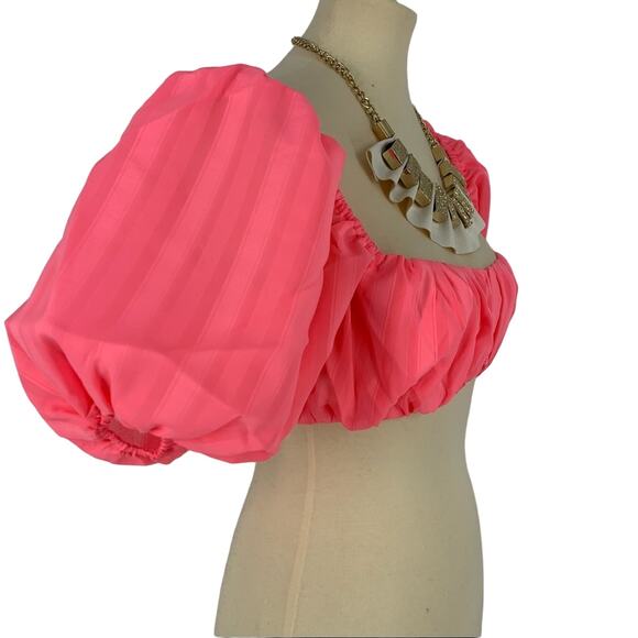 LPA Caspian Tube Top Neon Pink Women’s Small Puff Sleeves NEW - Picture 3 of 8